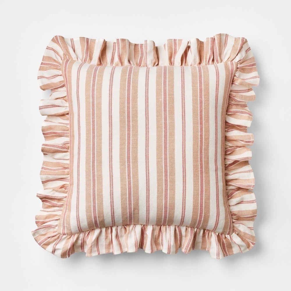 Square Woven Stripe Throw Pillow Ruffle Rose/Ivory - Threshold Studio McGee